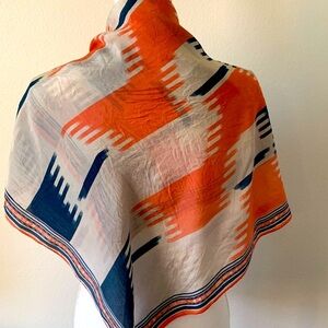Kenzie Vibrant Orange and Blue Patterned silk Scarf